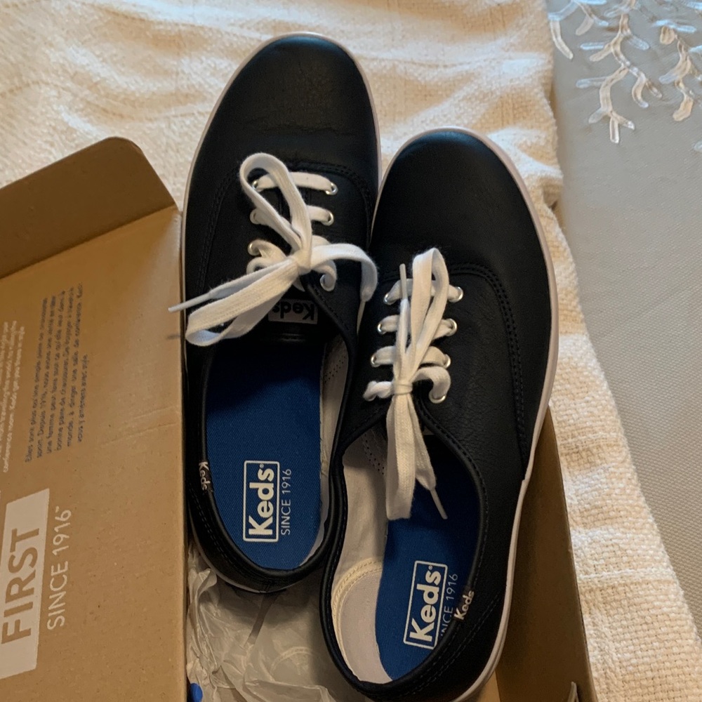 Keds Champion Leather Navy Blue Sneakers with White Laces